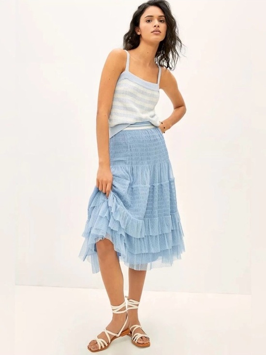 Anthropologie Dresses & Skirts - Anthropologie Maeve  Tulle Midi Blue Swiss Dot Mesh Skirt Size Medium